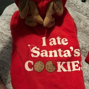 Santa sweatshirt with reindeer ears,santa doggie bathrobe,xmas fancy dog sweater